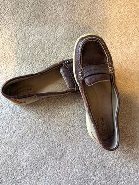 Sperry Brown Leather with Tan Canvas Slip-On Loafers